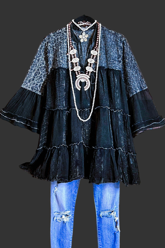 A ROMANTIC TWIST BOHO BLACK DRESS-----------SALE