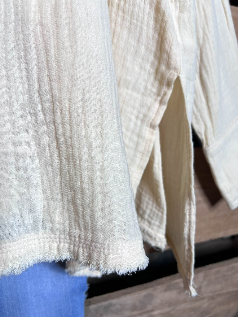 LIVE IN HARMONY 100% COTTON SHABBY SHIRT IN NATURAL BEIGE