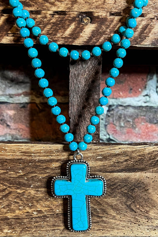 AMAZONITE NATURAL STONES CROSS NECKLACE