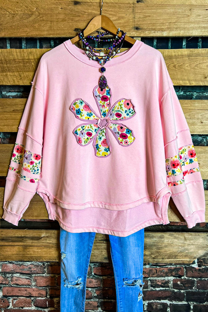 LET LOVE BLOSSOM BOHO COMFY SOFT SWEATSHIRT IN PINK