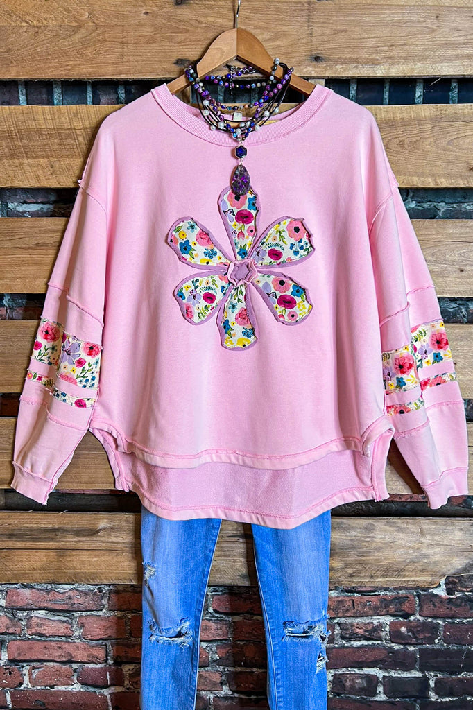 LET LOVE BLOSSOM BOHO COMFY SOFT SWEATSHIRT IN PINK