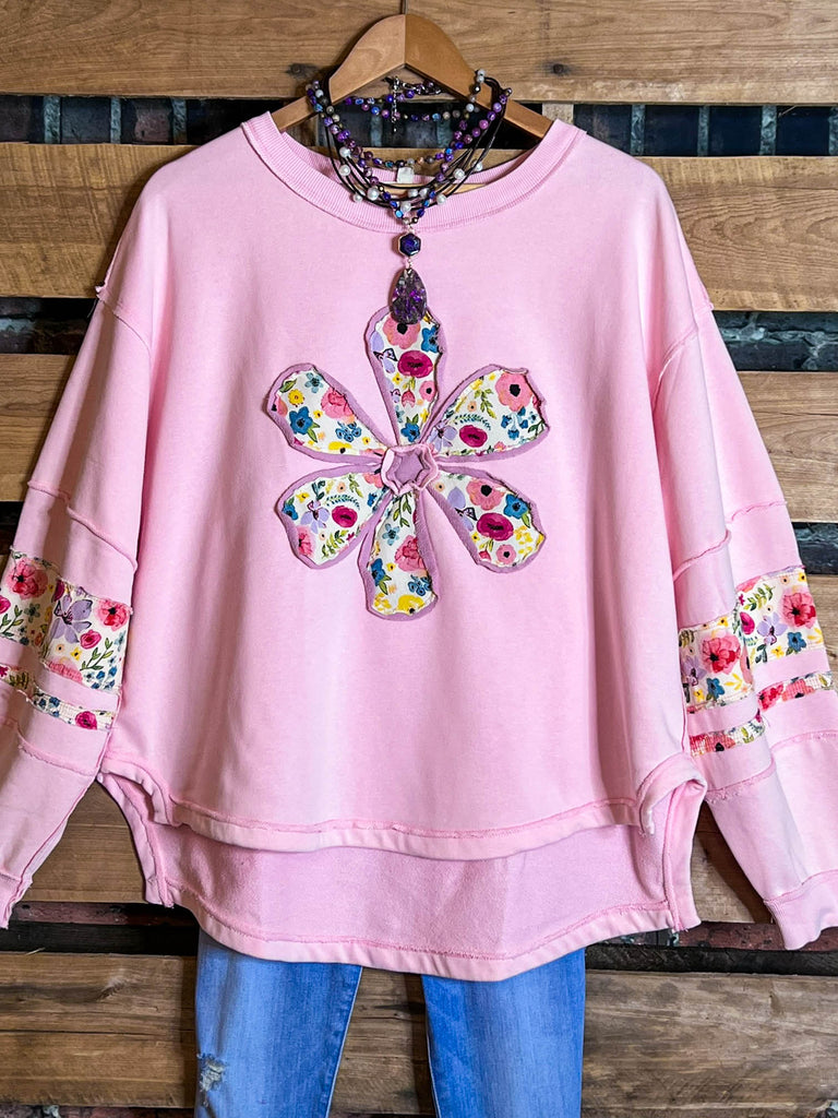 LET LOVE BLOSSOM BOHO COMFY SOFT SWEATSHIRT IN PINK