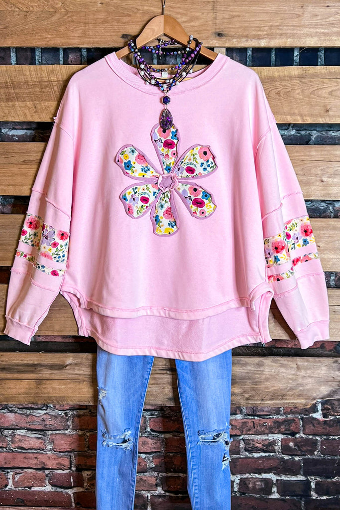 LET LOVE BLOSSOM BOHO COMFY SOFT SWEATSHIRT IN PINK