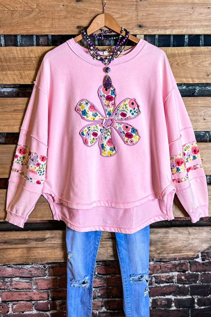 LET LOVE BLOSSOM BOHO COMFY SOFT SWEATSHIRT IN PINK