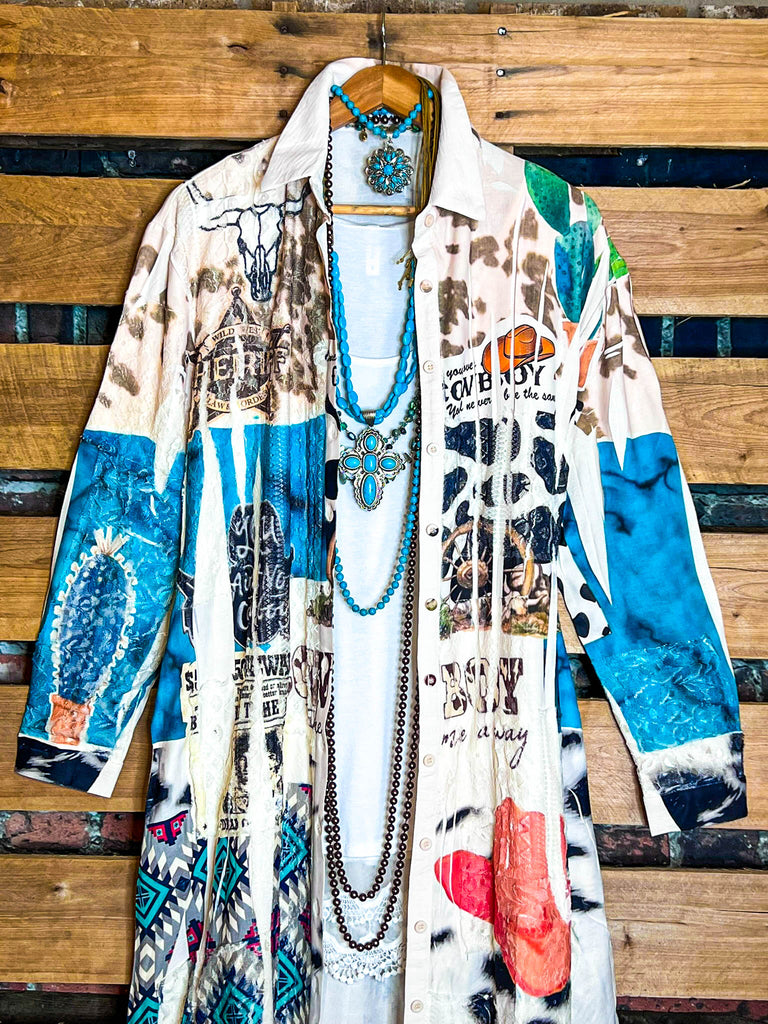 Boho Western Fab Embellished Lace Long Jacket in Multi-Color