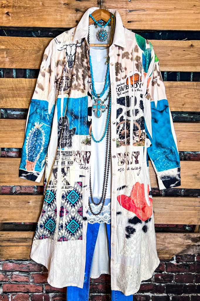 Boho Western Fab Embellished Lace Long Jacket in Multi-Color
