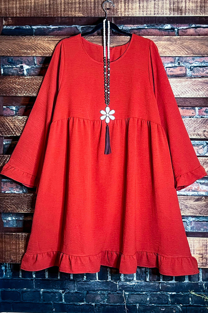PLUS SIZE COMFY SWING RUST DRESS-------SALE