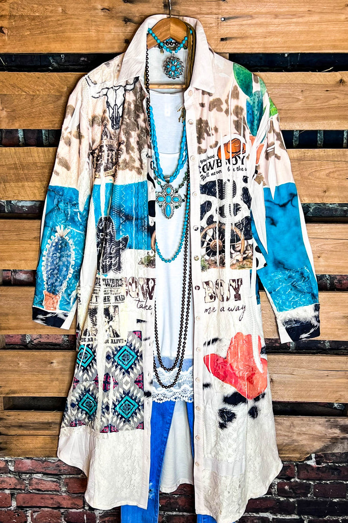 Boho Western Fab Embellished Lace Long Jacket in Multi-Color