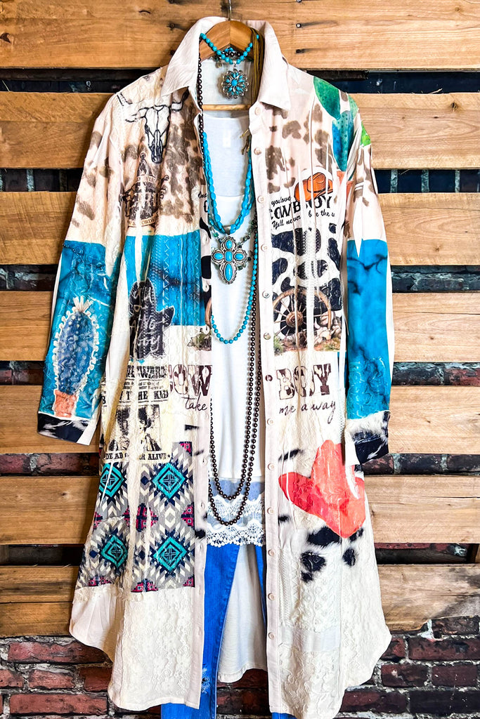 Boho Western Fab Embellished Lace Long Jacket in Multi-Color