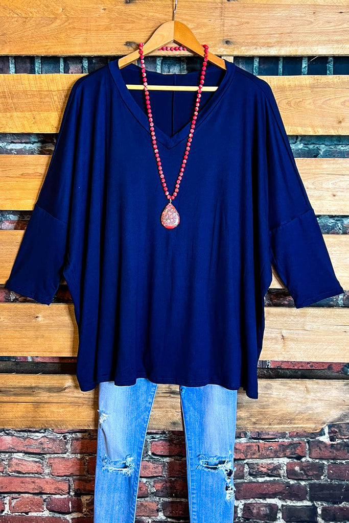SIMPLE IS BETTER CASUAL T-SHIRT TUNIC IN NAVY BLUE