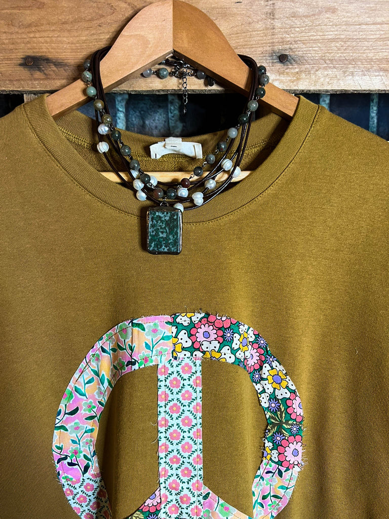 BOHO PEACE & LOVE 100% COTTON SWEATSHIRT IN CAMEL