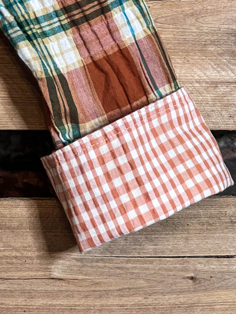 BOHO-COUNTRY PLAID SHIRT IN RUST & MULTI-COLOR