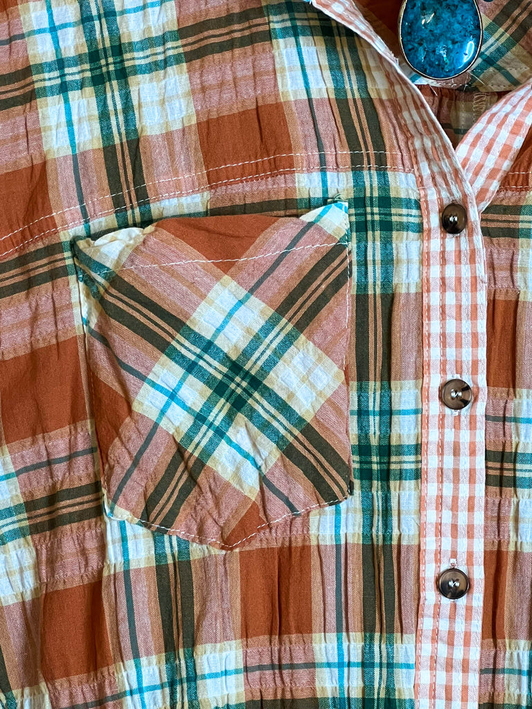 BOHO-COUNTRY PLAID SHIRT IN RUST & MULTI-COLOR