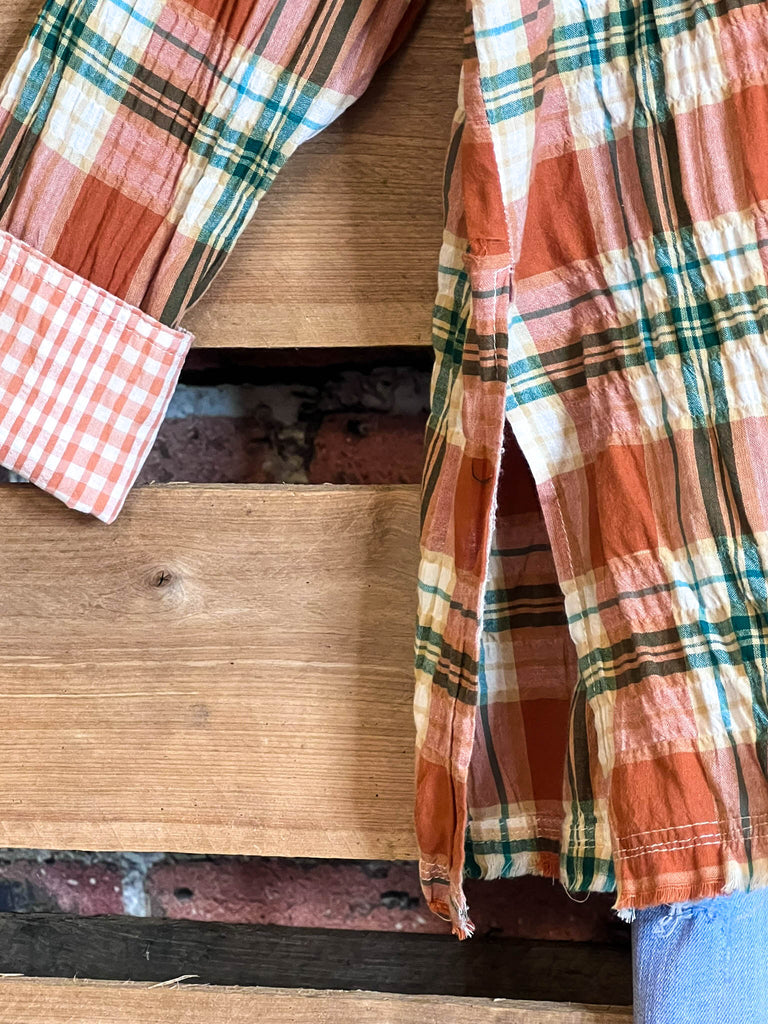 BOHO-COUNTRY PLAID SHIRT IN RUST & MULTI-COLOR