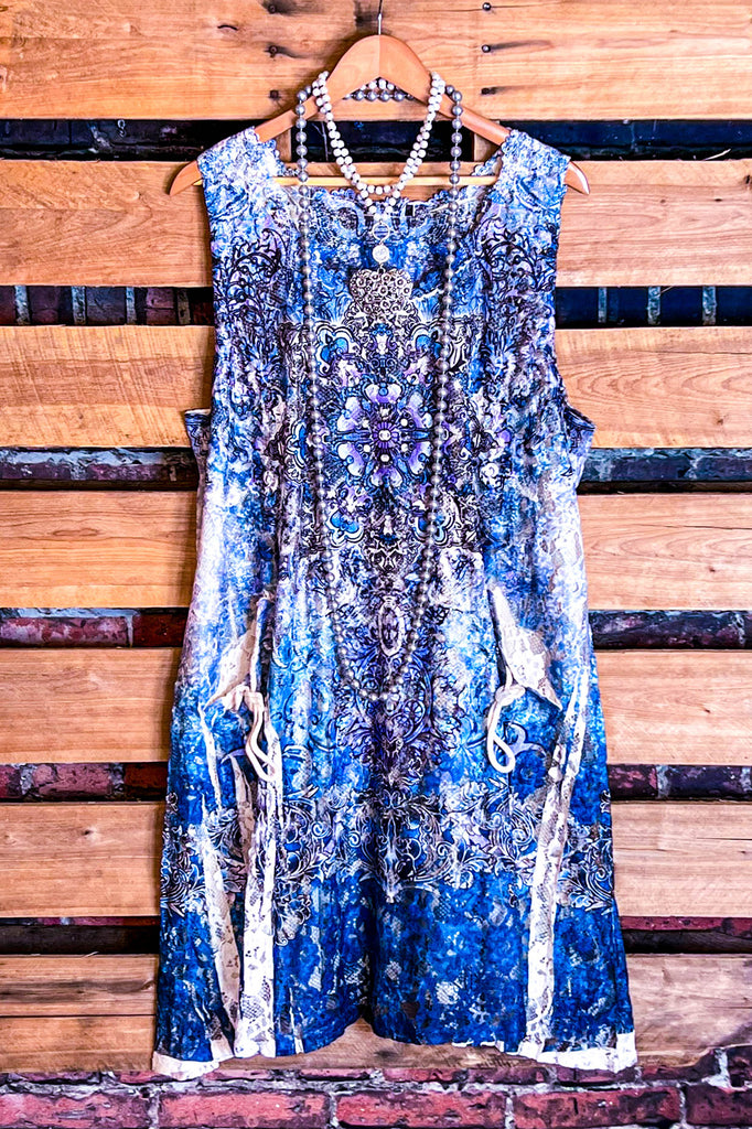 Dancing With Joy Blue & Multicolor Lace Dress