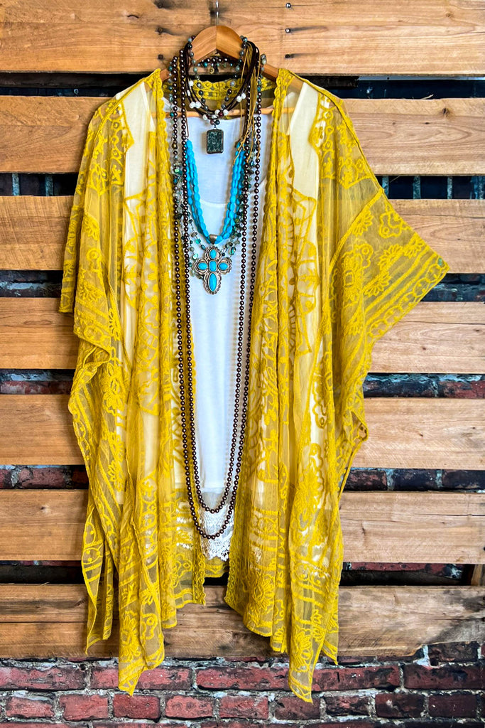 A FABULOUS HEART MUSTARD LACE DUSTER CARDIGAN