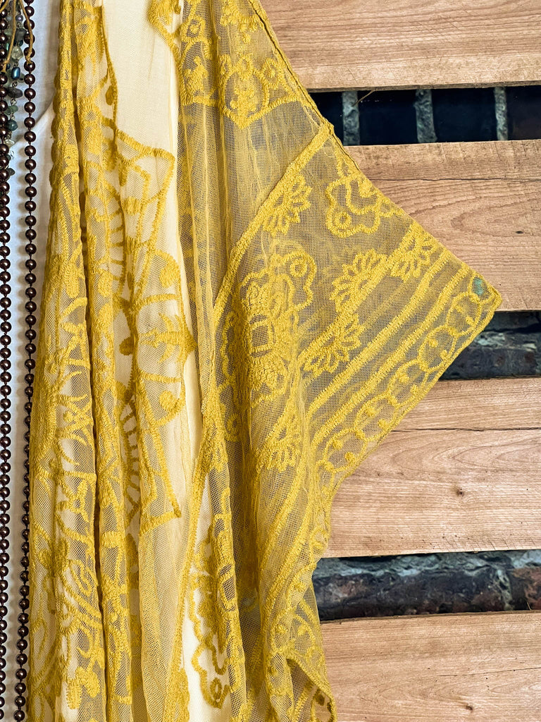 A FABULOUS HEART MUSTARD LACE DUSTER CARDIGAN