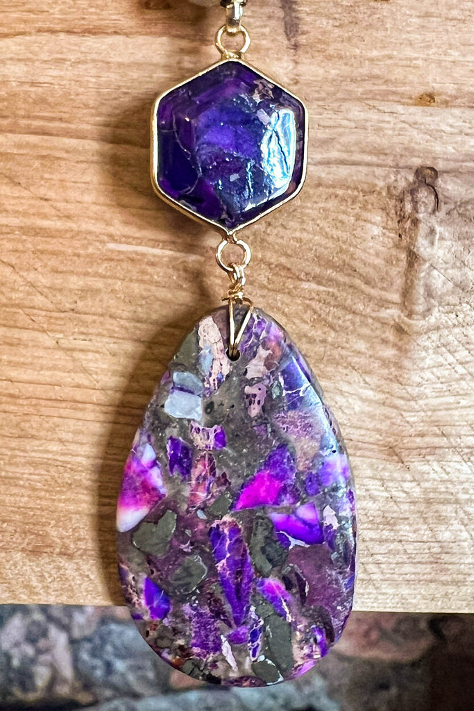 VIOLET FLAME NECKLACE WITH NATURAL STONE