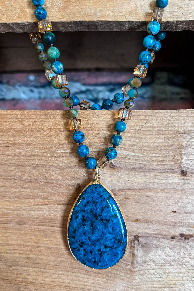 ALOHA SEA DROP OCEAN GREEN NATURAL STONE NECKLACE