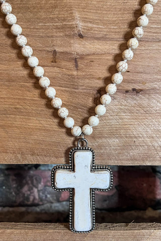AMAZONITE NATURAL STONES CROSS NECKLACE