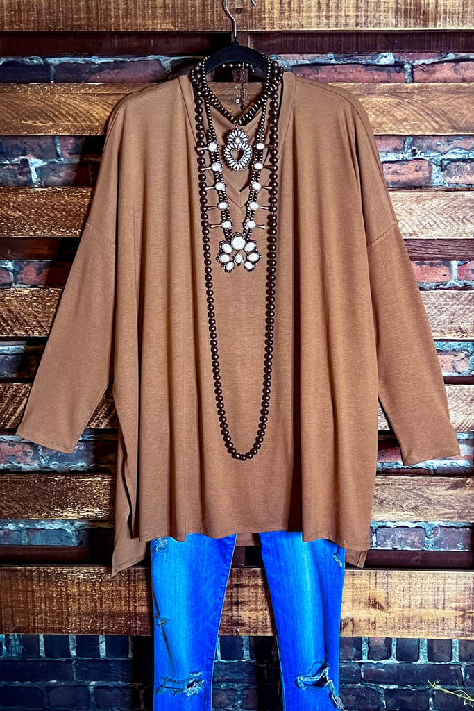 FOREVER PERFECTLY SIMPLE & OVERSIZED T-TUNIC IN MOCHA---------SALE