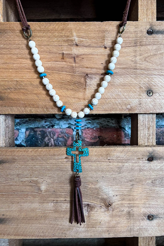 Patina Cross Natural Stone Necklace