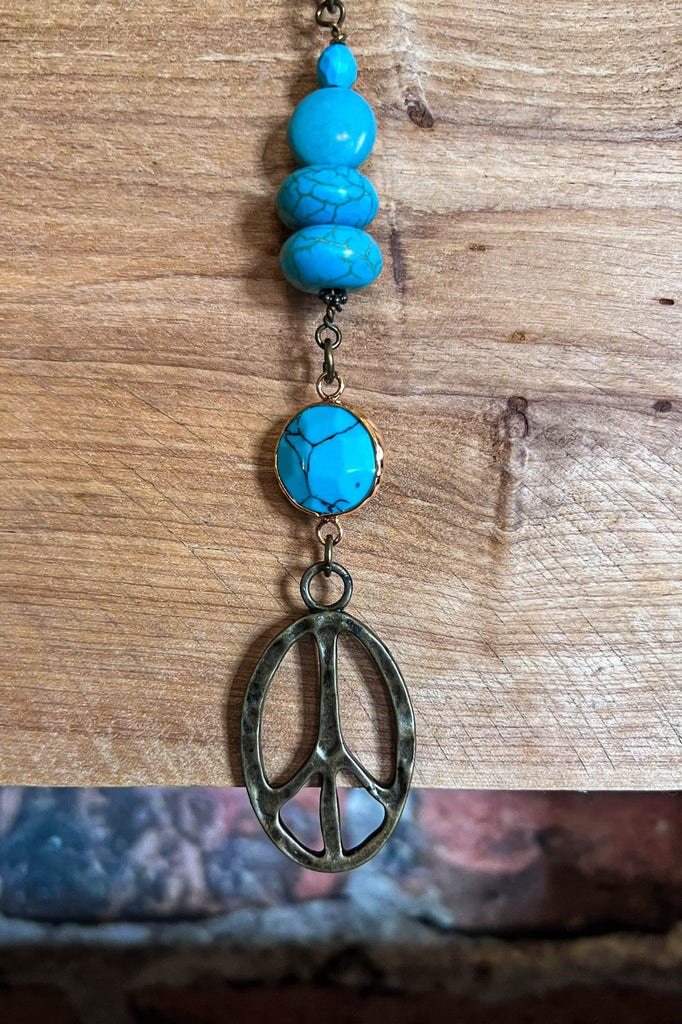 Free Soul Peace Sign Boho Turquoise Necklace
