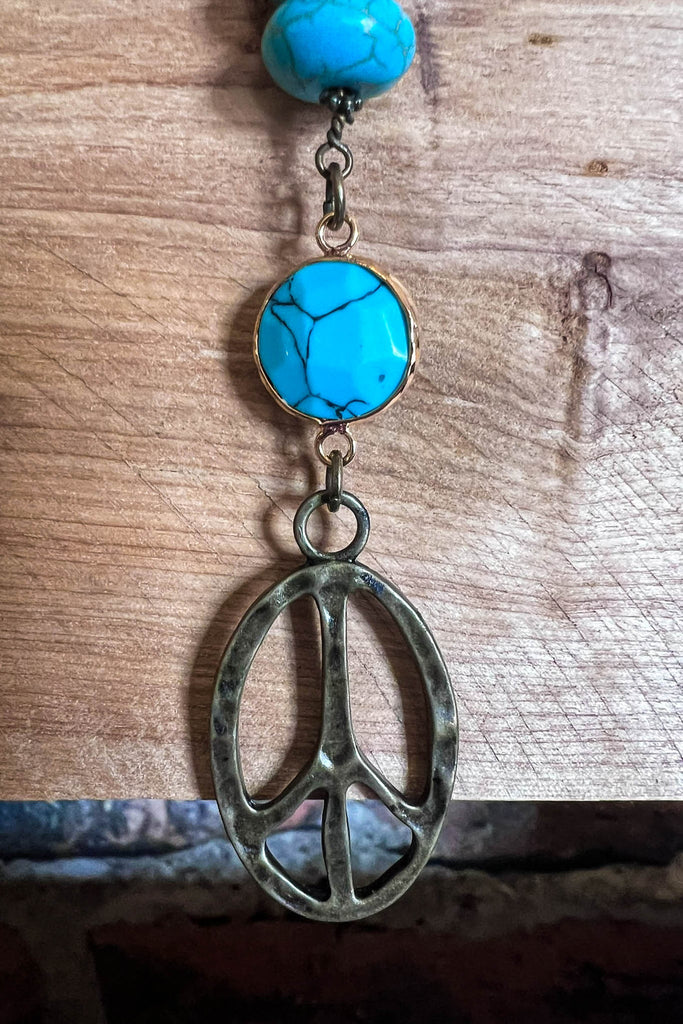 Free Soul Peace Sign Boho Turquoise Necklace