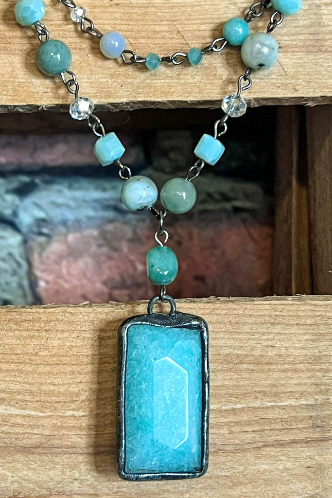 Rustic Natural Stone Amazonite Positive Energy Necklace