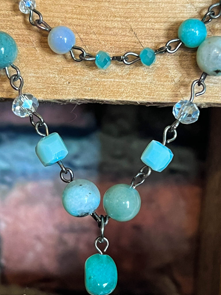 Rustic Natural Stone Amazonite Positive Energy Necklace