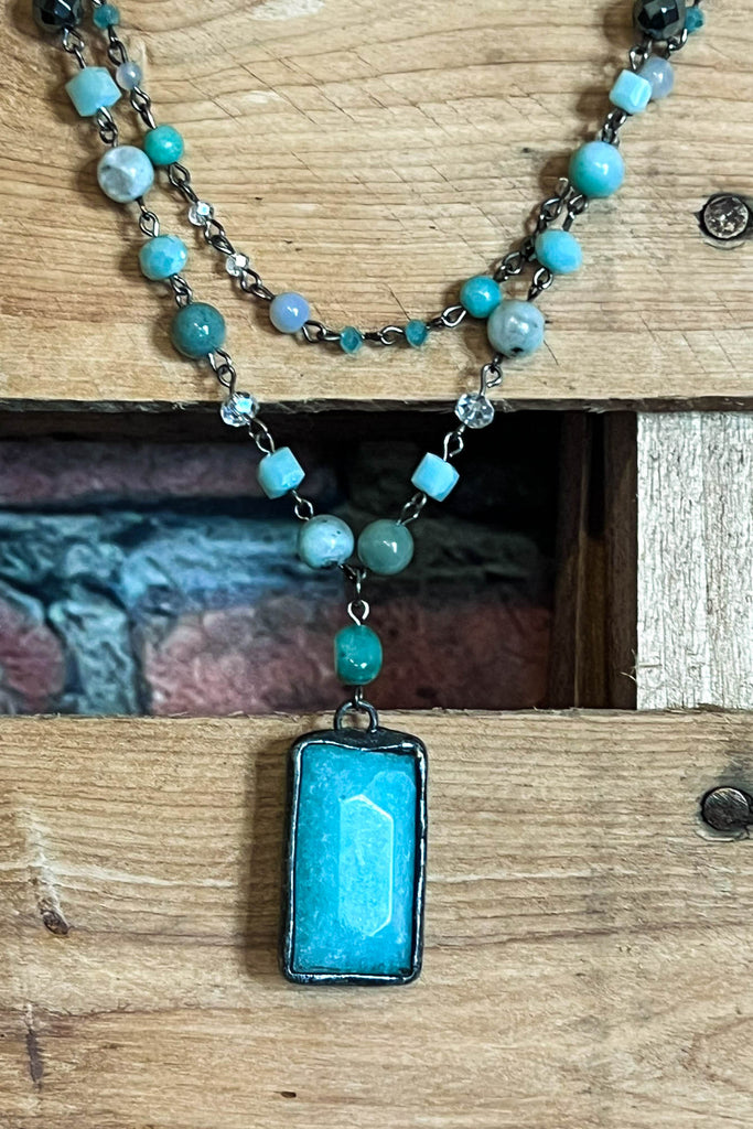 Rustic Natural Stone Amazonite Positive Energy Necklace