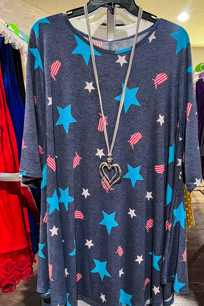 STARS IN BLUE DENIM & MULTI-COLOR TUNIC---------SALE