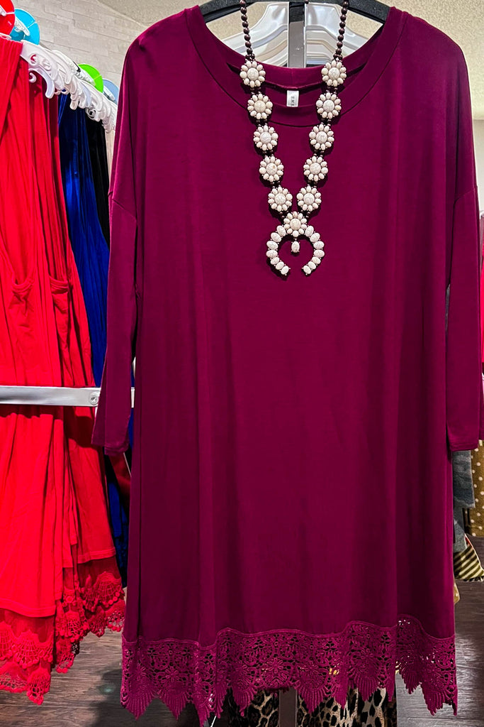 LACE PRETTY T-SHIRT TUNIC IN BURGUNDY-------SALE