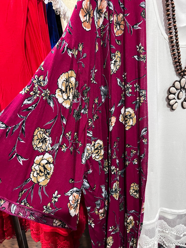PARADISE COAST CRIMSON & FLORAL KIMONO--------SALE