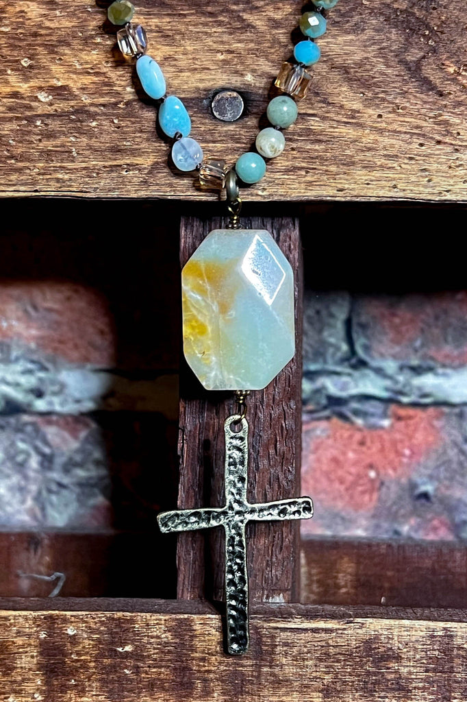 AMAZONITE NATURAL STONES CROSS NECKLACE