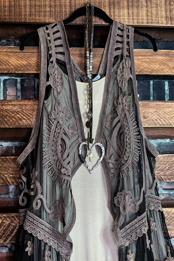 A ROMANTIC SWEET SECRET FAB BROWN LACE VEST