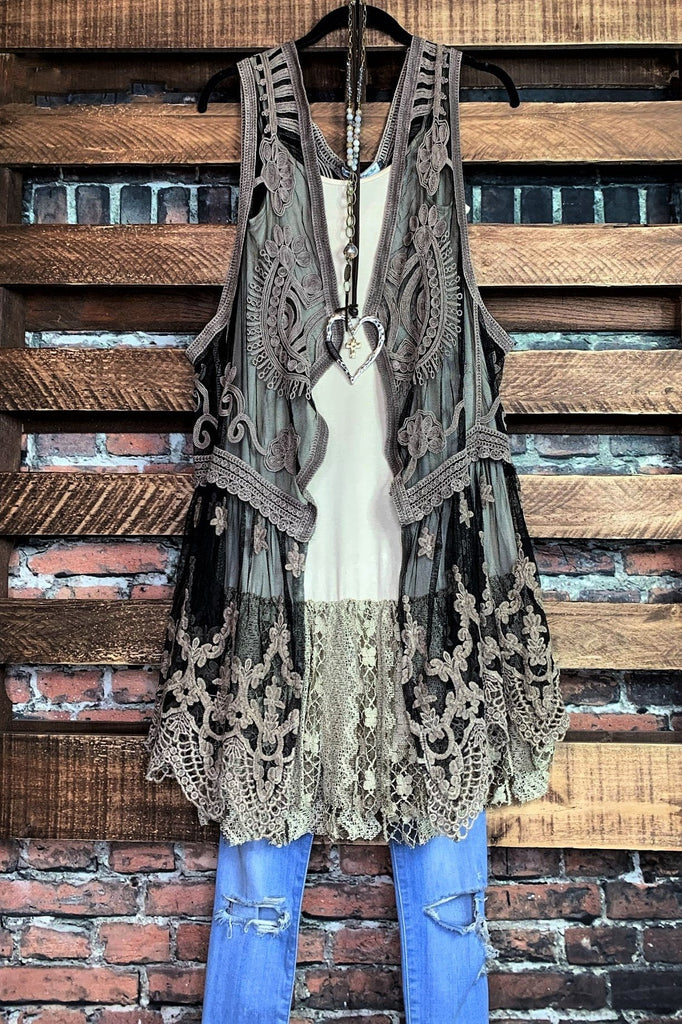 A ROMANTIC SWEET SECRET FAB BROWN LACE VEST