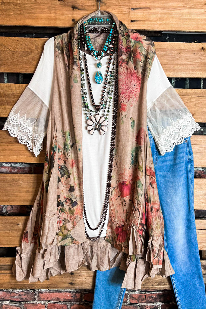 Best of My Love Boho Vintage Inspired Vest Roses & Taupe