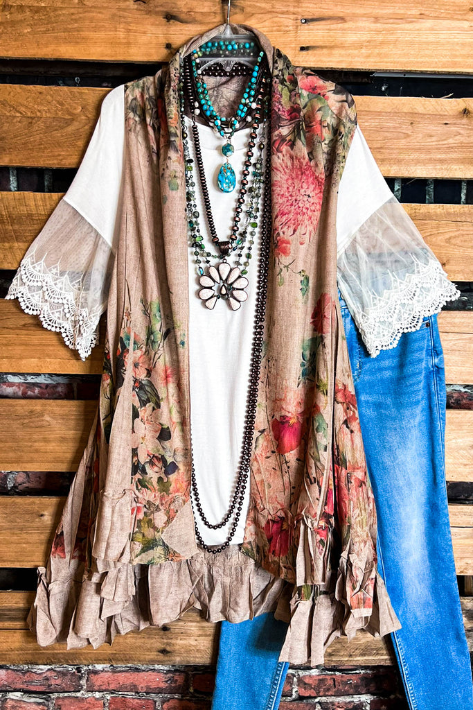Best of My Love Boho Vintage Inspired Vest Roses & Taupe