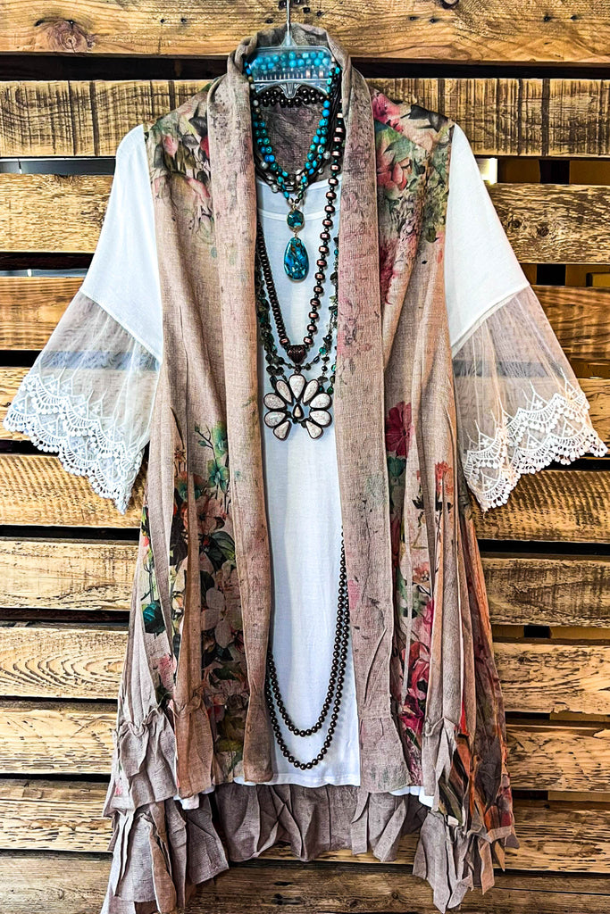 Best of My Love Boho Vintage Inspired Vest Roses & Taupe
