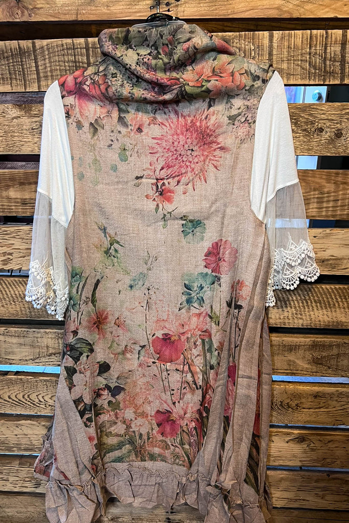 Best of My Love Boho Vintage Inspired Vest Roses & Taupe