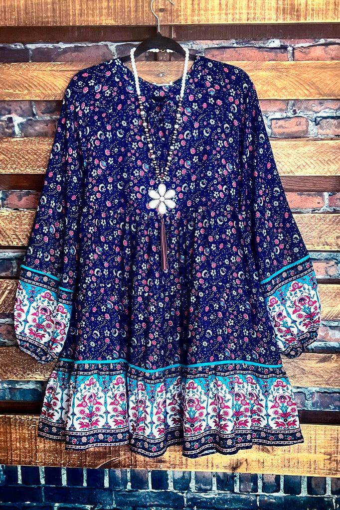 L-2X SIZE - BOHO HIPPIE SWING OVERSIZED DRESS IN NAVY ----------SALE