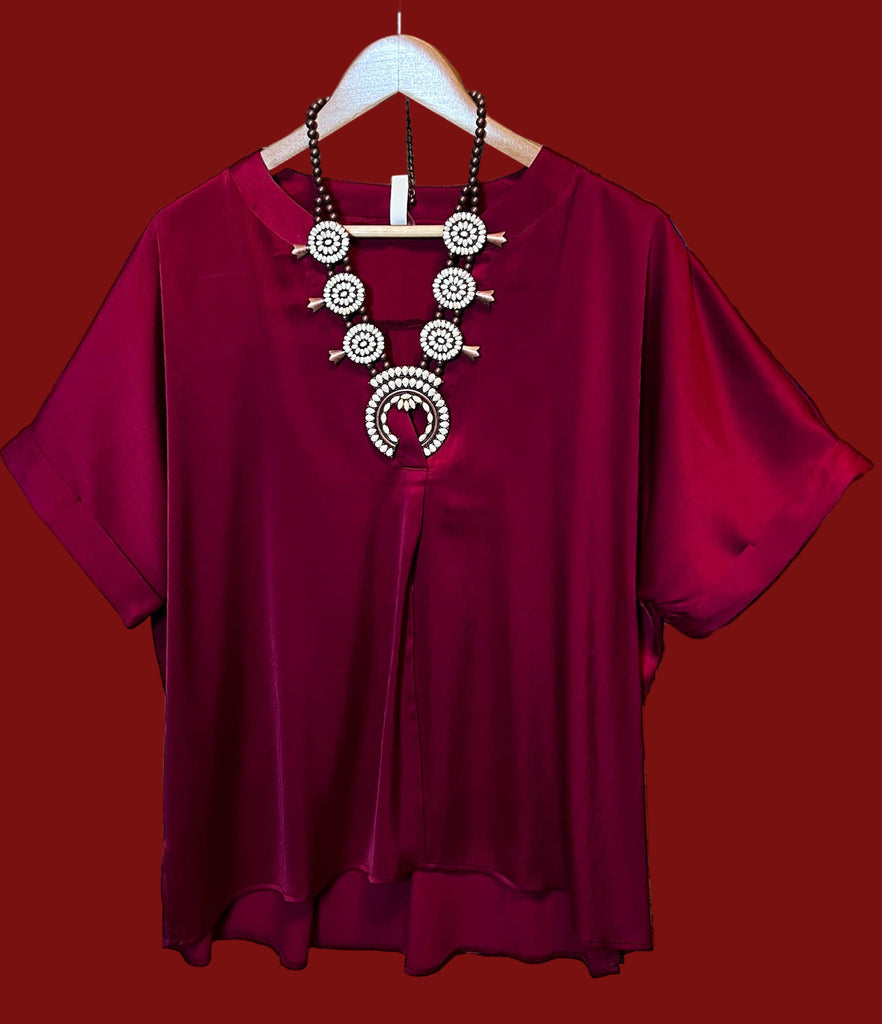 Light Of My Life Burgundy Satin Blouse-------Sale