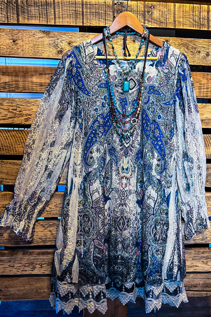 RADIANT CHARM ROYAL BLUE & BEIGE LACE DRESS