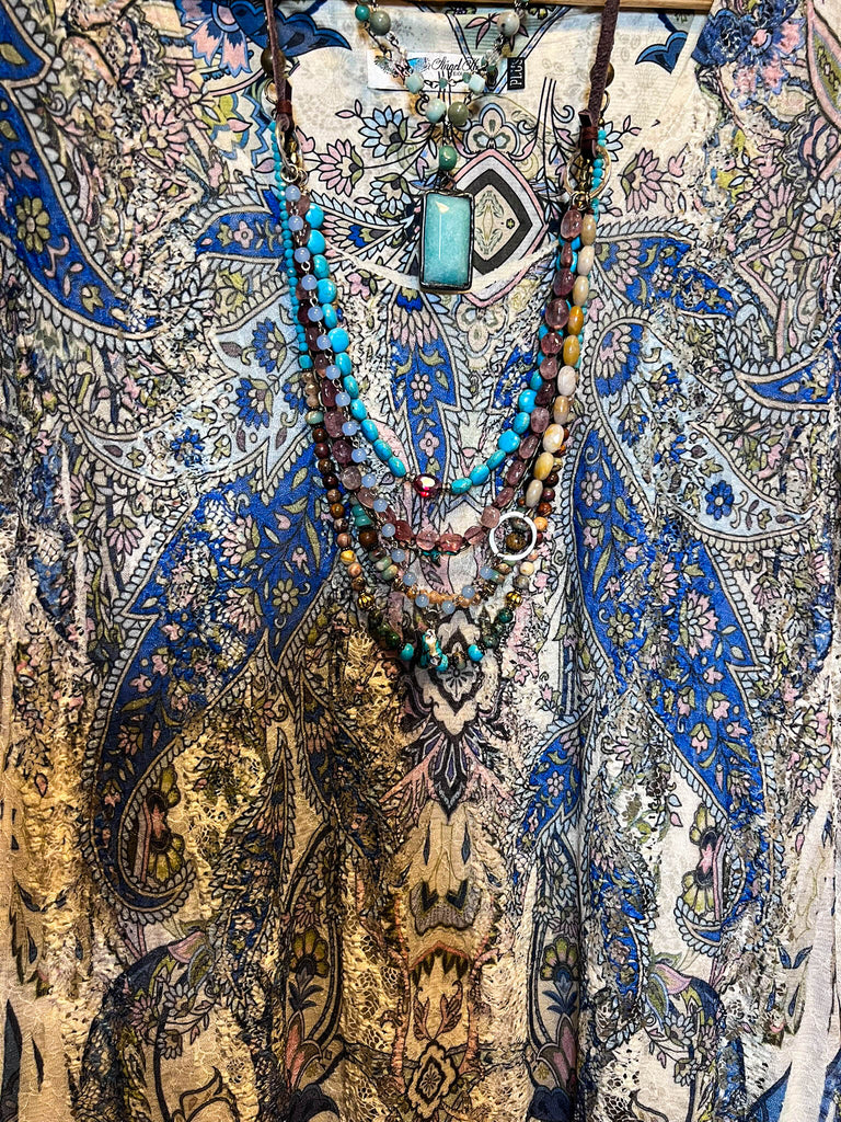 RADIANT CHARM ROYAL BLUE & BEIGE LACE DRESS