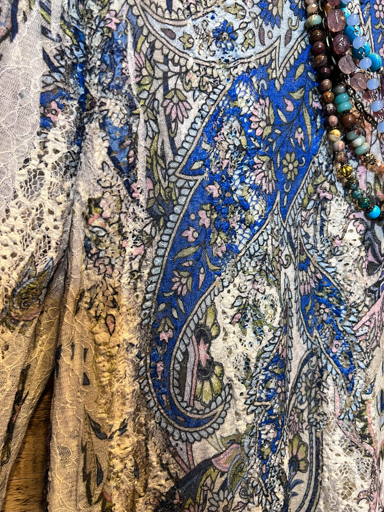 RADIANT CHARM ROYAL BLUE & BEIGE LACE DRESS