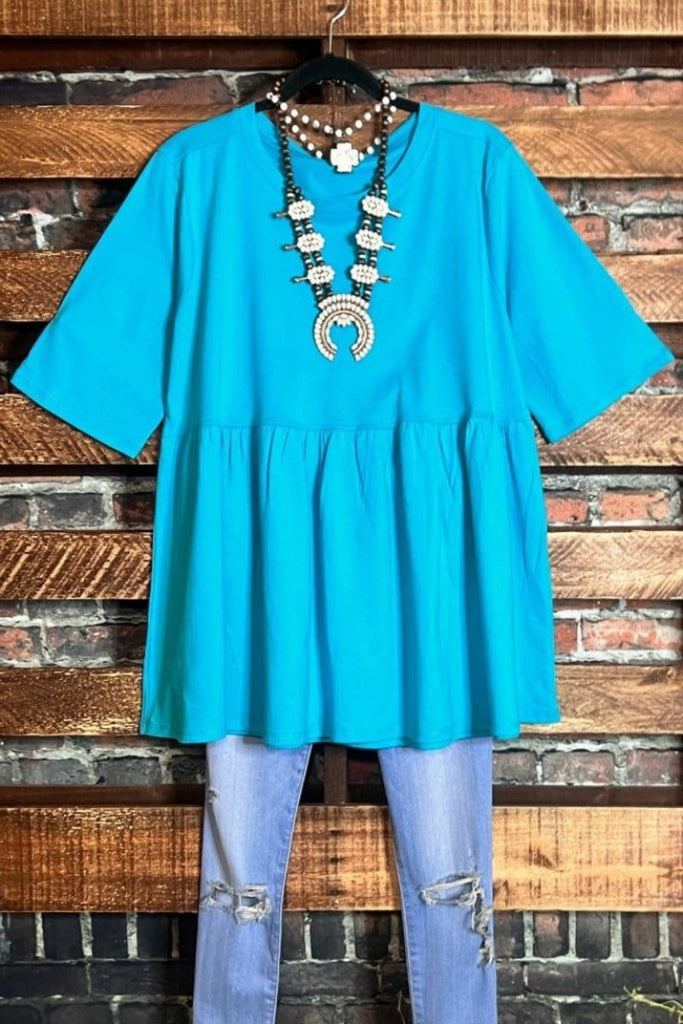 EVERYDAY LIVING 100 % COTTON AQUA BABYDOLL TOP