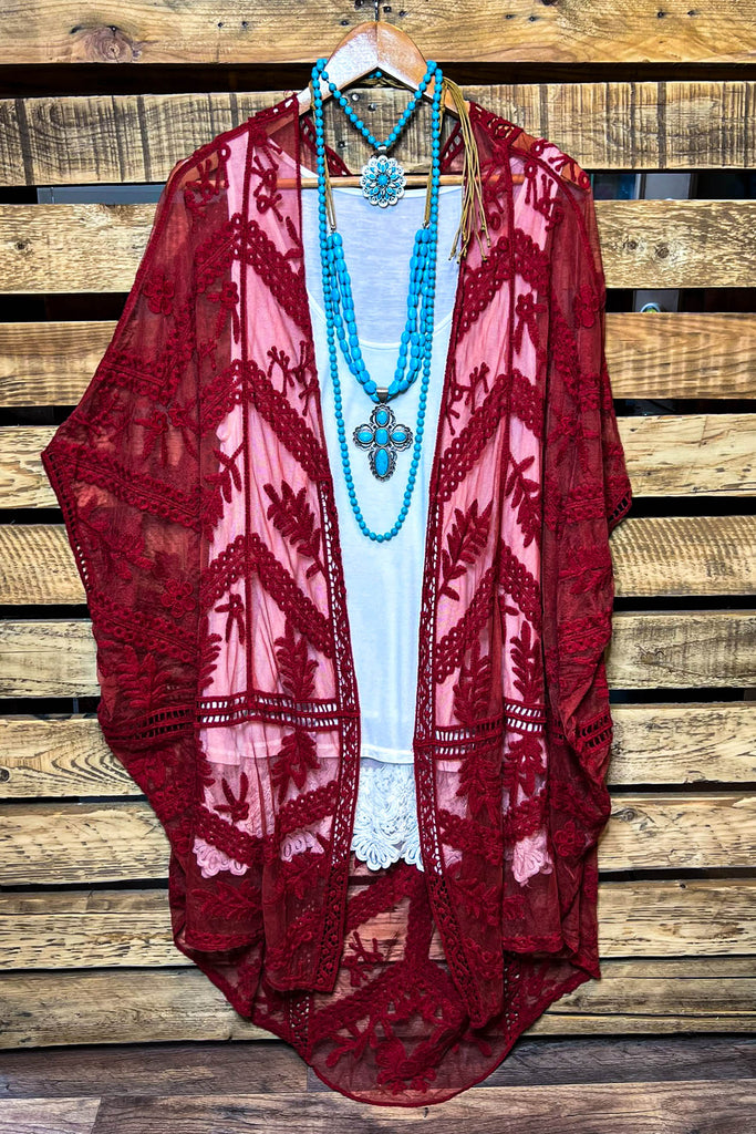 YOU'RE MY DREAM LACE RED RUST OVERSIZED DUSTER KIMONO