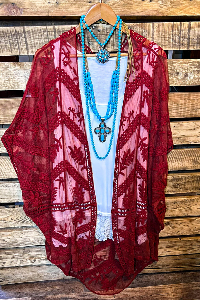 YOU'RE MY DREAM LACE RED RUST OVERSIZED DUSTER KIMONO