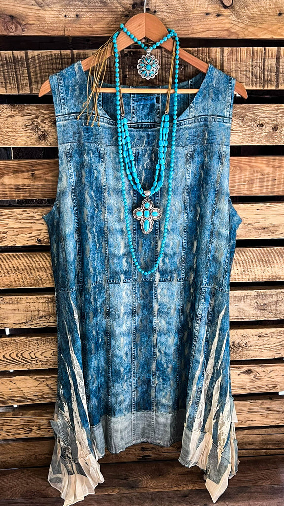 Young At Heart Blue Denim Lace Tunic